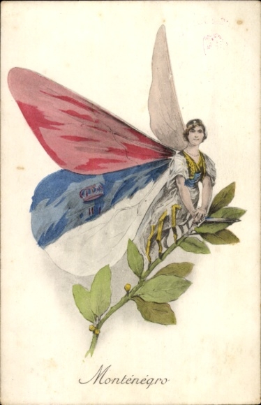 KP Czarnogóra, motyl w barwach narodowych, alegoria