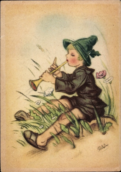 Artist Postcard Musician Boy, painted picture