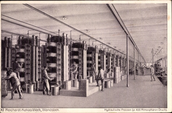 Postcard Hamburg Wandsbek, Reichardt Cocoa Plant, Hydraulic Presses