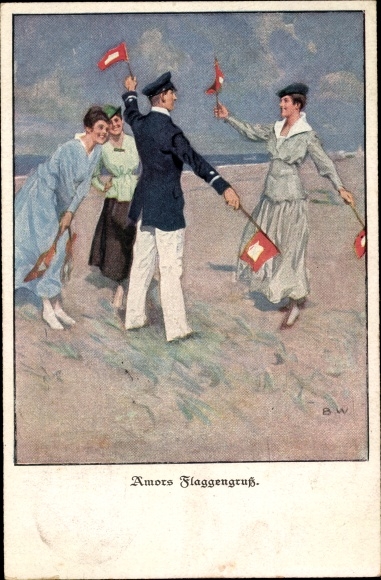Artist PC Wennerberg, Bruno, Amor's flag salute, vrouwen, matroos