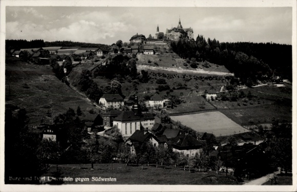 Ak Lauenstein Ludwigsstadt in Opper-Franken, kasteel en dorp richting zuidwesten