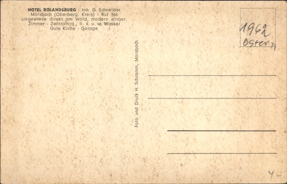 Postcard Morsbach in the Oberberg district, street section at the Hotel Rolandsburg, owner G. Schneider