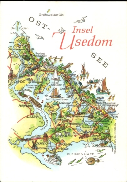 KP Wyspa Uznam, mapa widoków wysp, zabytki, wody
