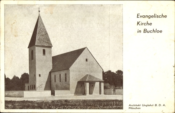 Postcard Buchloe im Allgäu, Evangelical Church