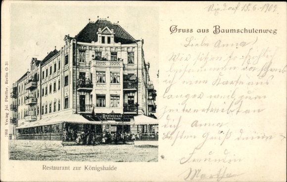 Postcard Berlin Treptow Baumschulenweg, Restaurant zur Königshaide