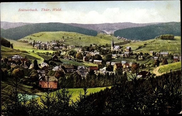 Postcard Stutzerbach Ilmenau Thuringian Forest, total view of the village, mountains