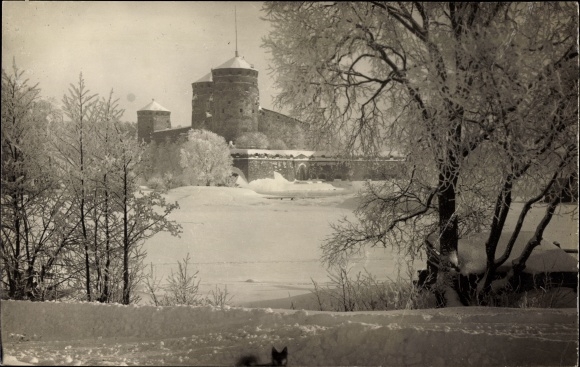 Photo Savonlinna Nyslott Finland, Blick zur Burg im Winter 1959