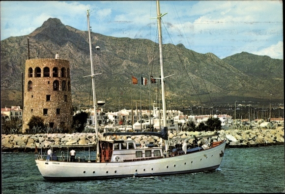 Ak Marbella Puerto Banus Spanje, zeilboot, ronde toren