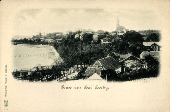 Ak Ostseebad Borby Eckernförde, Panorama, Kirche