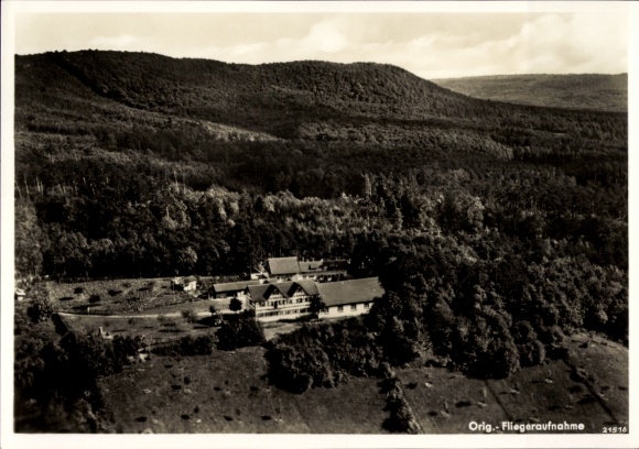 Postcard Michelau in the Steigerwald Lower Franconia, aerial photograph, Gasthaus Waldesruh