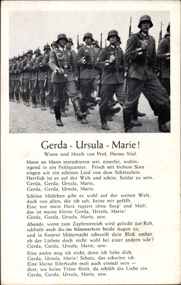 Song Postcard Gerda Ursula Marie, Marsch von Wehrmacht Soldaten, Herms Niel