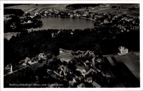 Postcard Oberpfaffenhofen Weßling in Upper Bavaria, aerial photograph