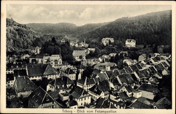Ak Triberg im Schwarzwald, Blick auf  Felsenpavillon, Häuser, Wald