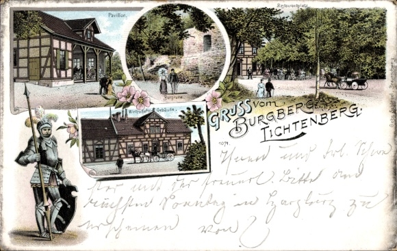 Chromo-Litho Lichtenberg Salzgitter in Lower Saxony, Burgberg, economy, pavilion