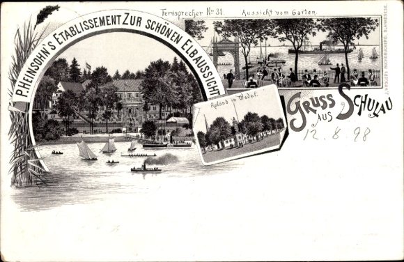 Litho Schulau Wedel im Kreis Pinneberg, Etablissement Zur schönen Elb-Aussicht