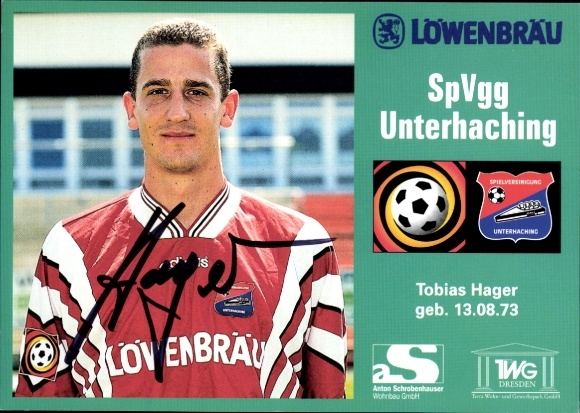Autograph card footballer Tobias Hager, SpVgg Unterhaching, autograph