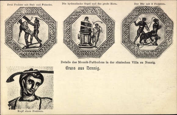 Postcard Nennig Perl on the Moselle, mosaic floor in the Roman villa, details