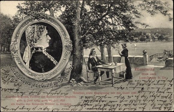 PC Dresden Blasewitz, view to Loschwitz, Schiller&#39;s first meeting with Gustl 1786