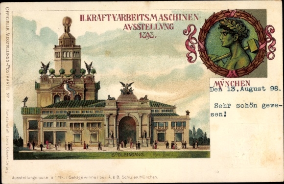 Postwaardestukken litho München Beieren, II Kraft en werkende machine tentoonstelling 1898, PP 15 C 1 02