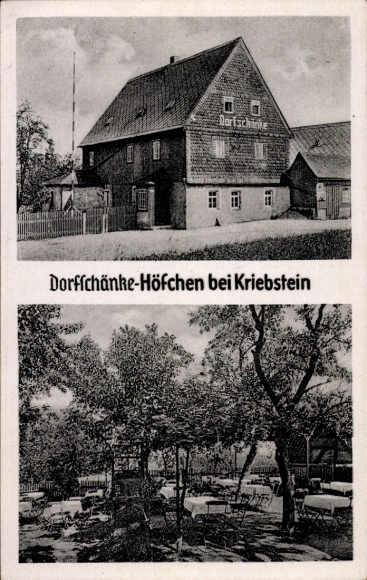 Ak Höfchen Kriebstein in Saksen, dorpsherberg-Höfchen, gebouw, tuin met zitgelegenheid