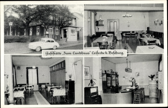 Postcard Leiferde near Braunschweig, restaurant to the country house, owner Erich Hopert, car