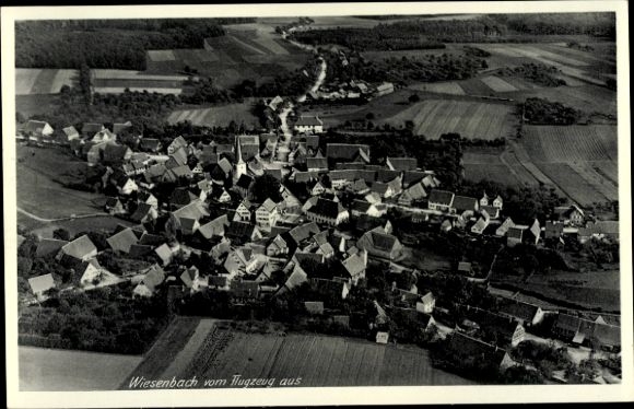 Postcard Wiesenbach Rhein Neckar Kreis, Langenzell Castle, aerial view of many roofs, rural U