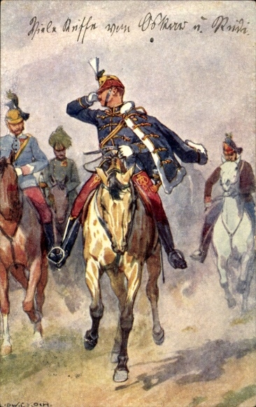 Artist Postcard Koch, Ludwig, Soldiers on Horseback, Hussar, Uhlan, BKWI 830 18