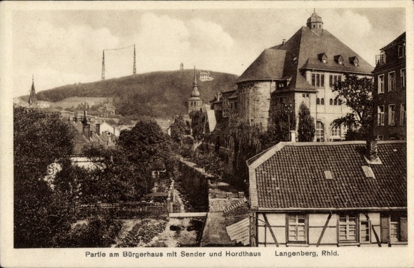 Postcard Langenberg Velbert in the Rhineland, community center with transmitter and Hordthaus