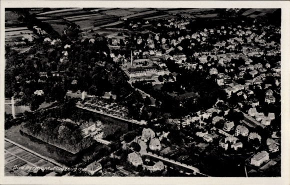 Postcard Bad Pyrmont in Lower Saxony, aerial view of residential areas, rural surroundings