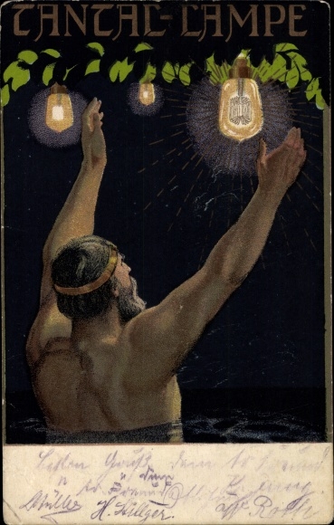 Artystyczna pocztówka lampa tantalowa, lampa żarowa, reklama