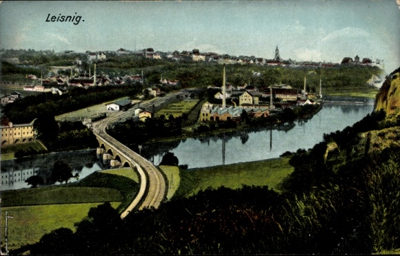 Ak Leisnig in Sachsen, Eisenbahnbrücke, Bahnstrecke