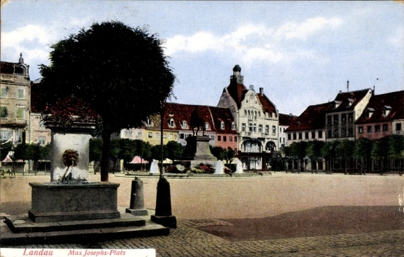 Postcard Landau in der Pfalz, Max Josephs-Platz, historical buildings, fountains, trees, squares