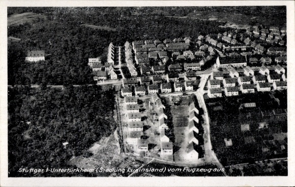Postcard Untertürkheim Stuttgart in Württemberg, aerial photograph, settlement Luginsland
