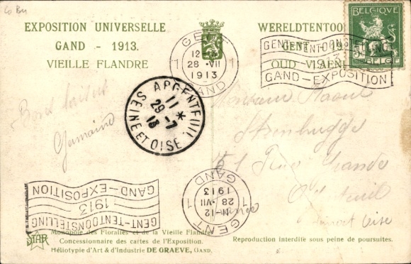 Postcard Gand Gent East Flanders, World Exhibition 1913, the old Flanders, Verger Zelandais