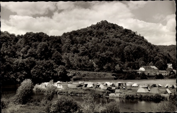 Postcard Bad Nassau an der Lahn, campsite, tent camp, nature, water, mountains