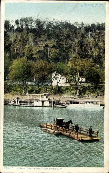 Ak High Bridge Kentucky USA, een primitieve veerboot