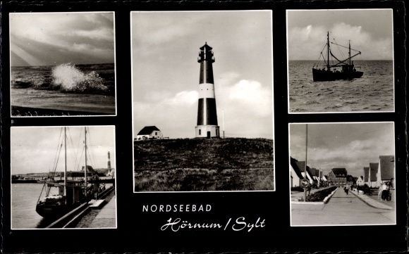 Ak Hörnum auf Sylt Nordfriesland, Leuchtturm, Siedlung, Hafen, Meerblick