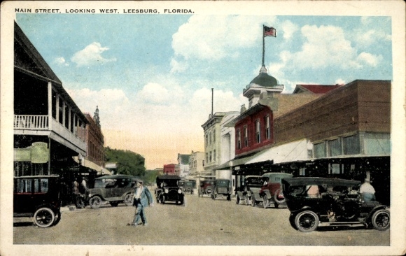 Ak Leesburg Florida USA, Main Street kijkend naar het westen