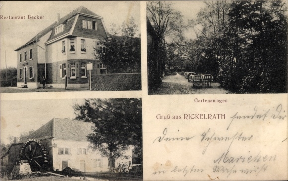 Postcard Rickelrath Wegberg North Rhine-Westphalia, Restaurant Becker, water mill, garden