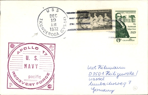 Brief Raumfahrt USA, Apollo 17, USS Ticonderoga