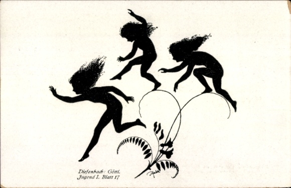 Paper cutting artist Postcard Diefenbach, Divine Youth I., Sheet 17, Fairies