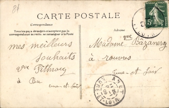 Postcard Villemeux Eure et Loir, mill, watercourse, trees, houses, quiet landscape