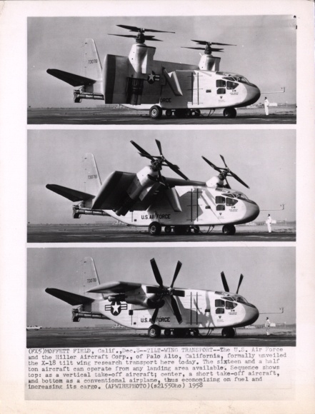 foto Amerikaans militair vliegtuig, Hiller Aircraft X-18, verticaal opstijgend vliegtuig
