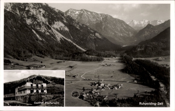 Postcard Zell Ruhpolding Bavaria, Gasthof Fischerwirt, Panorama