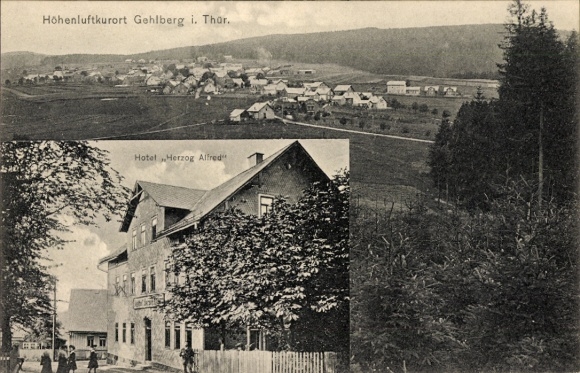 Ak Gehlberg Suhl in Thüringen, landschap van Hotel hertog Alfred, kuuroord in de bergen