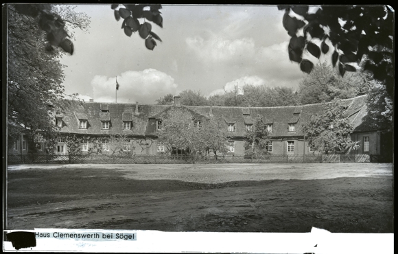 7 glass negative Sögel in Emsland, park, general view, church