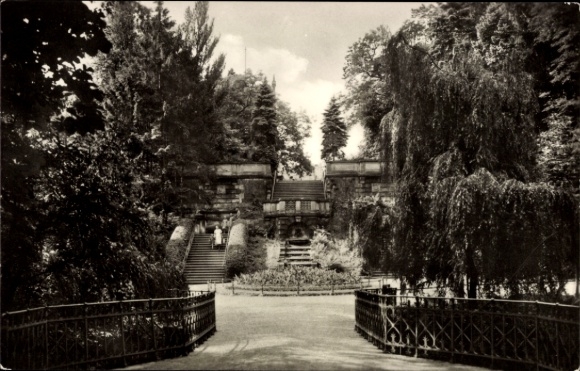 Ak Riesa an der Elbe Sachsen, Freitreppe im Stadtpark