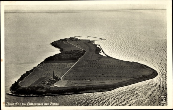 Postcard Insel Oie, total view of the island, aerial photo