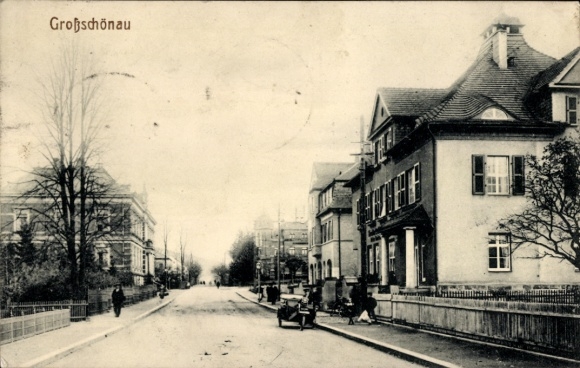 Postcard Großschönau in the Upper Lusatia Saxony, photo of a street with houses and trees, black...