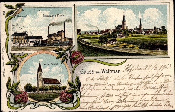 Chromo-Litho Weitmar Bochum in the Ruhr area Bahnhof Chemische Fabrik Ev. Church